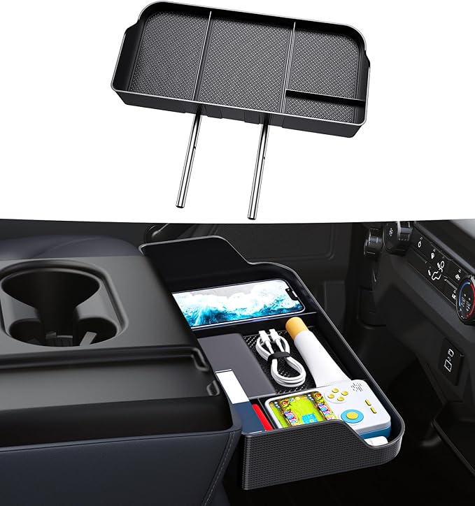 Front Center Console Organzier Headrest Tray Compatible with 2011-2025 2026 Ford F150 F250 F350 F450 F550 F650, Jump Seat Storage Container Box Armrest Table Desk Insert Accessories (Jump Seat Only)