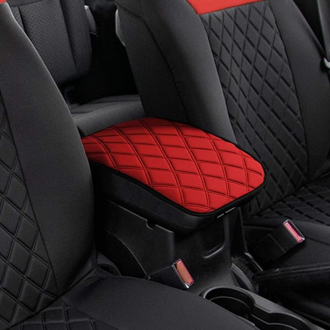 FH Group Neosupreme Red Diamond Pattern Center Console Pad – Water-Resistant Armrest Cover Protector for Cars, SUVs & Trucks