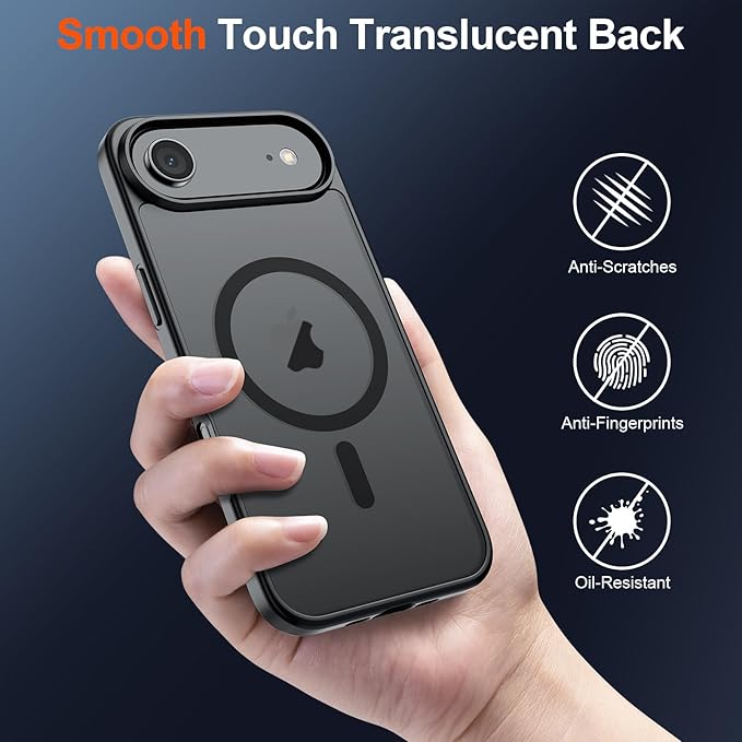 SUPFINE Magnetic for iPhone Air Case (Compatible with MagSafe)(Military Grade Drop Protection) Slim Translucent Matte Shockproof with Anti-Fingerprint Phone Cover for 17 Air, Black