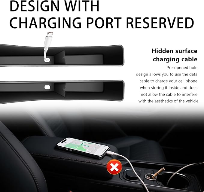 2PCS Car Seat Gap Filler Organizer with Charging Port,Upgrade Cars Gap Filler with Larger Storage Space Reducing Item Loss,Flexible No Drop Seat Guard for Car Storage Organizer