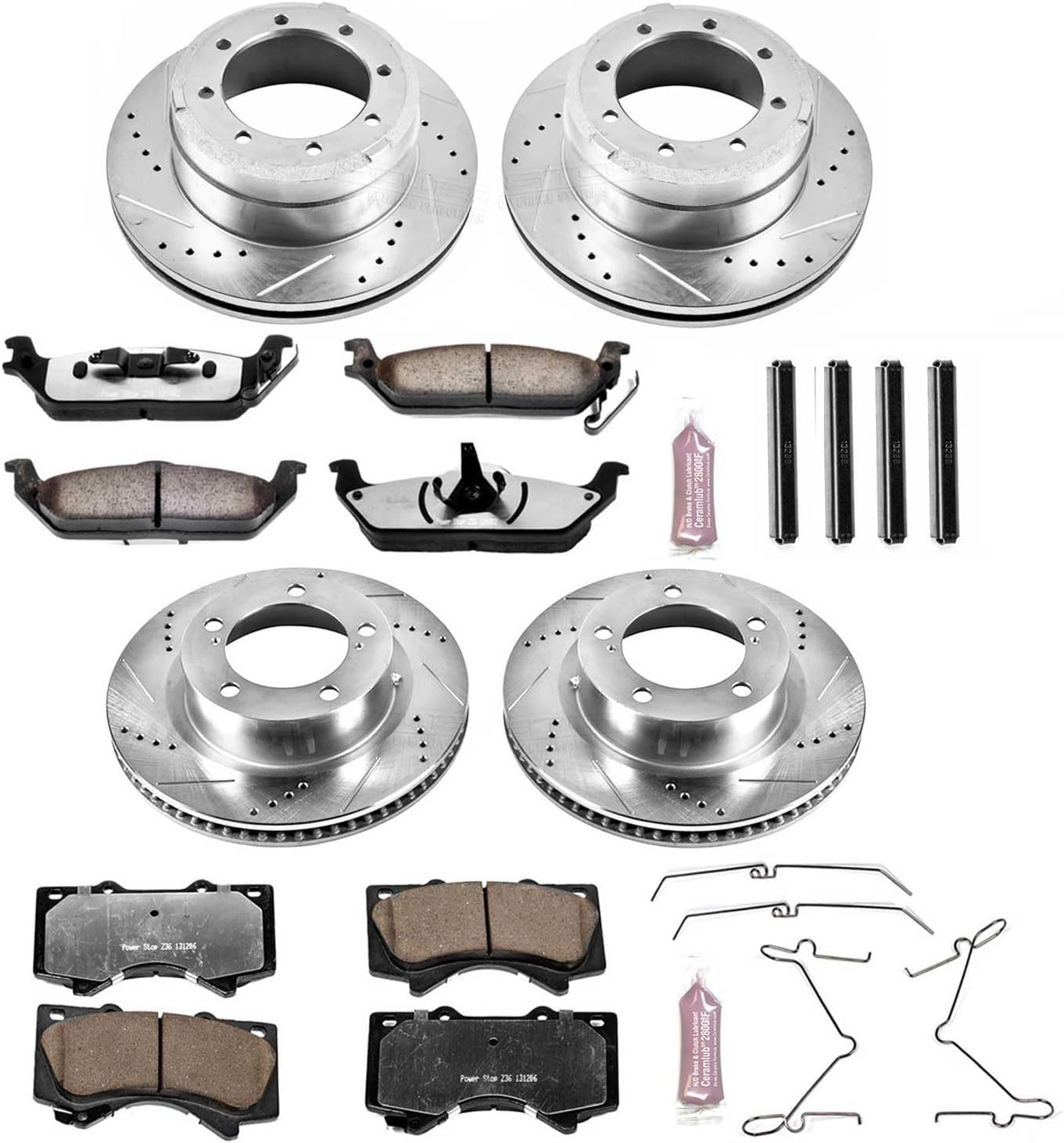 Power Stop Front and Rear Brake Kit For 2008 2009 2010 2011 Lexus LX570 2013 2014 2015 Lexus LX570 - Truck & Tow Carbon Fiber Ceramic Brake Pads & Drilled and Slotted Rotors Replacement, K4117-36
