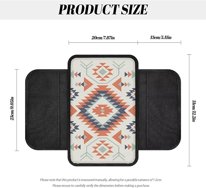Navajo Aztec Geometric Pattern Car Armrest Cover Anti-Slip Middle Console Cover Breathable Auto Center Console Pad Car Interior Decoration Accessories Protector