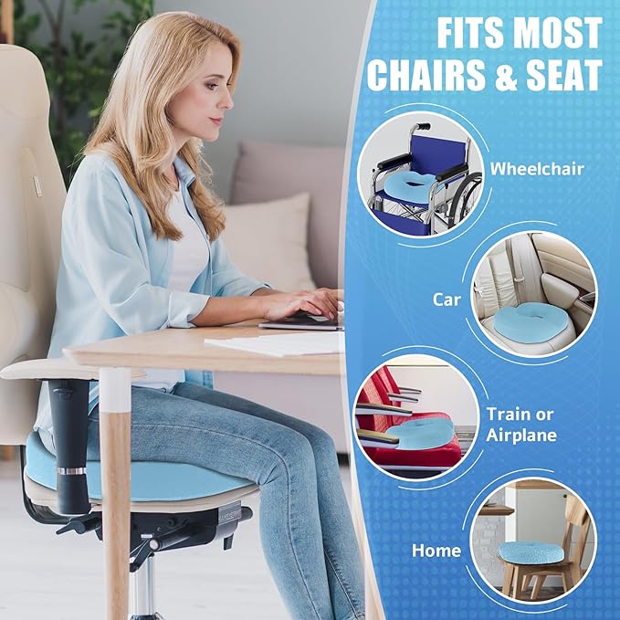BlissTrends Donut Pillow Seat Cushion,Donut Chair Cushions for Postpartum Pregnancy & Hemorrhoids,Tailbone Pain Relief Cushion,Memory Foam Lifting Cushions for Office&Home Chairs (Light Blue)