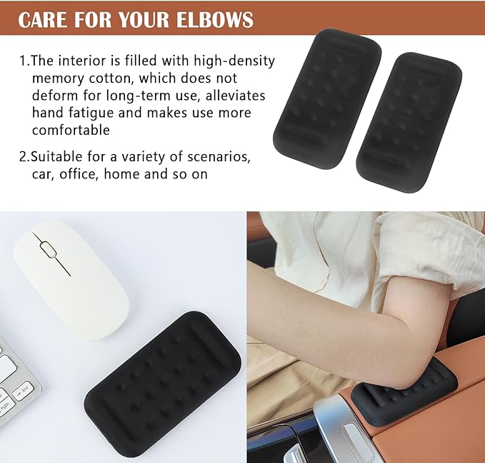 2PCS Car Arm Rest Elbow Pads,Comfortable Car Arm Rest Cushion with Memory Foam Pad for Arm Support,Universal Car Door Armrest Pad Car Interior Accessories (Black)