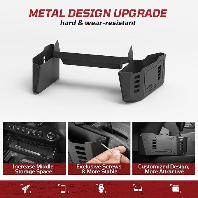 Metal Organizer Tray Compatible with 2007-2017 Jeep Wrangler JK/JKU, Sturdy Center Console Shifter Side Tray Storage Box Interior Accessories (Not for Manual Shift Vehicles and JL/JLU)