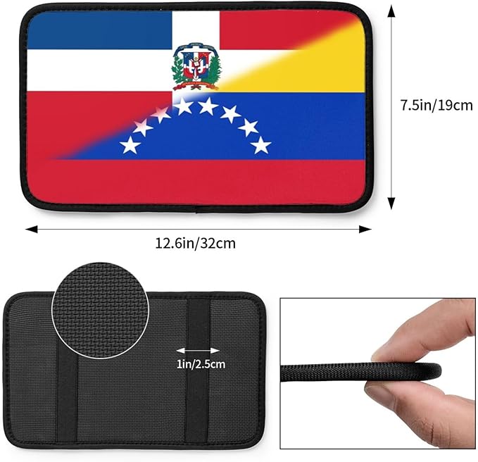 Venezuela Venezuelan Dominican Republic Flag Auto Center Console Armrest Cover Car Handrail Box Cushion Pad Mat Universal Fit Most Vehicle Sedan Truck SUV Soft Comfort Decor Accessories