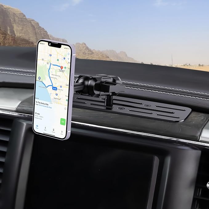 Stainless Steel Phone Mount for 2013-2018 Ram 1500/2500/3500 &2019+ Classic, Magnetic & Clamp Dual Heads, All-Metal Shakeproof OEM Screw Hole Dash Mount Install Super Stable