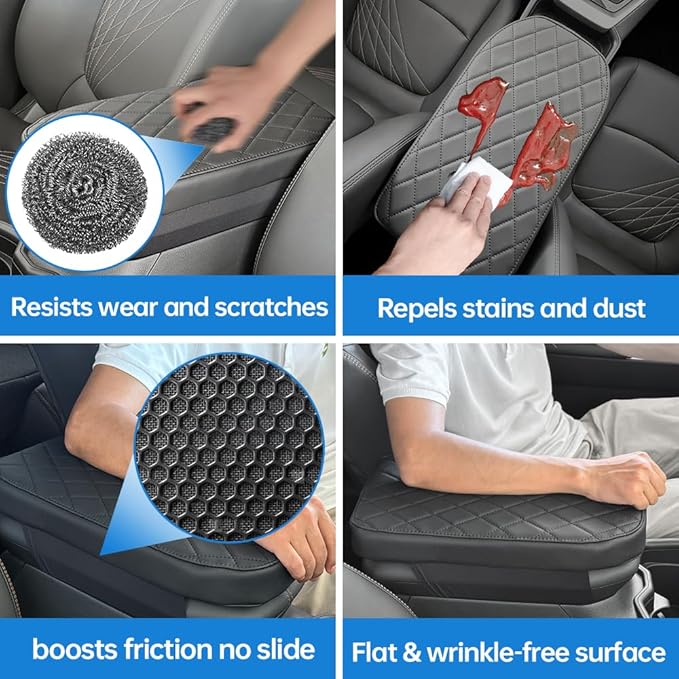 RAV4 Center Console Cover/Pad Fit 2019-2023 2024 2025 2026,Faux Leather Toyota RAV4 Armrest Mat,Ergonomic Support Cushion,Console Protector,Waterproof Wear-Resistant Scratch-Resistant