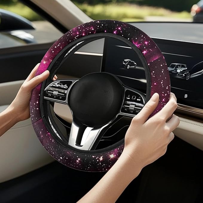 AFPANQZ Anti-Slip Steering Wheel Cover for Women Universal Fit 14 to 15 inch, Car SUV Sedans Accessories Neoprene Steering Wheel Protection Sweat Absorption Nebula Galaxy Pink Blue