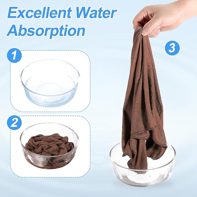 HARFINGTON 4 Pack Microfiber Cleaning Cloth, 71" x 24" Multi-Functional Cleaning Towels Reusable Absorbent Rags for Car Wash Kitchen Household Window Clean, Brown