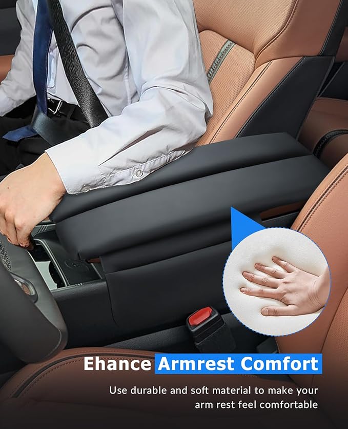 INTGET Center Console Cover for Mazda CX5 Accessories 2026/CX50 CX-50 2023 2024 2025 2026 Car Interior Leather Armrest Arm Rest Lid Cushion Pad Protector (2023+, Black Stitches)