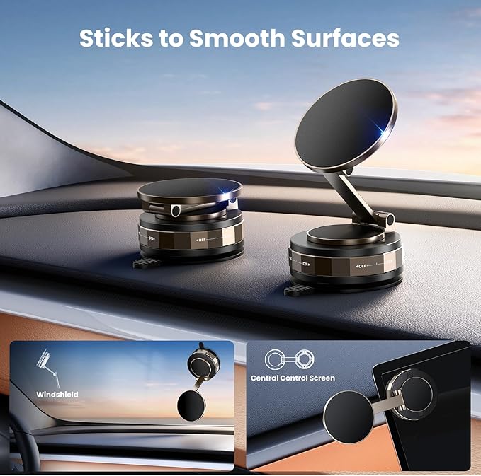 TECKNET Vacuum Magnetic Phone Holder - Upgraded 360° Adjustable Nano Gel Suction Cup Phone Holder for MagSafe, Car Mount for Car/Gym/Kitchen, Compatible with iPhone, Android and All Smartphones