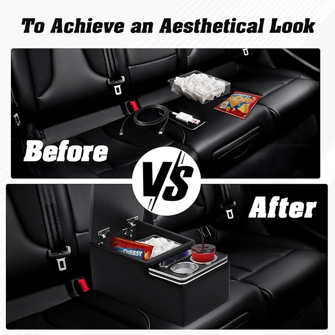Upgraded Bench Seat Center Console with Extra Large Cup Holder & Phone Holder, Universal Car Armrest Storage Box Organizer for Truck & SUV & Van Automotive Central Console for Back Bench Seat