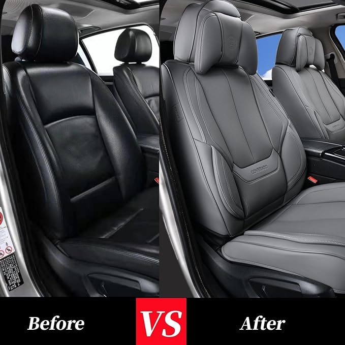 Coverado Universal Seat Covers Front, 2-Pack Waterproof Seat Covers for Cars, Universal Nappa Leather Car Seat Covers with Head Pillow, Auto Protectors Fit for Most Sedans SUV Pick-up Truck-Gray