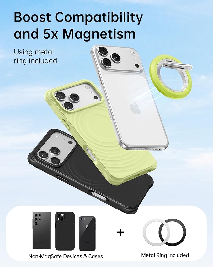SYNCWIRE Magnetic Phone Ring Holder for MagSafe, 360° Rotation Dual Sided Magnet Grip Cell Phone Ring Stand Finger Kickstand Compatible with iPhone 17 16 15 14 13 12 Pro Max fits MagSafe