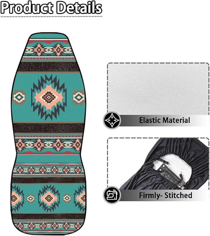 ELEQIN Car Seat Covers Universal High Back Fashion Cushion Protector for Car Truck Suvs,Sedans,Vehicles,Airbag Compatible Front Car Seat Covers 2 Pack Blue Aztec Tribal