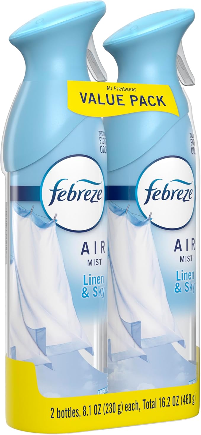Febreze Air Mist, Air Freshener Spray, Odor Fighting Room Spray, Deodorizer for Home Bathroom Kitchen Office Apartment Dorm Room Classroom, Linen & Sky Scent, 8.1oz (Pack of 2)