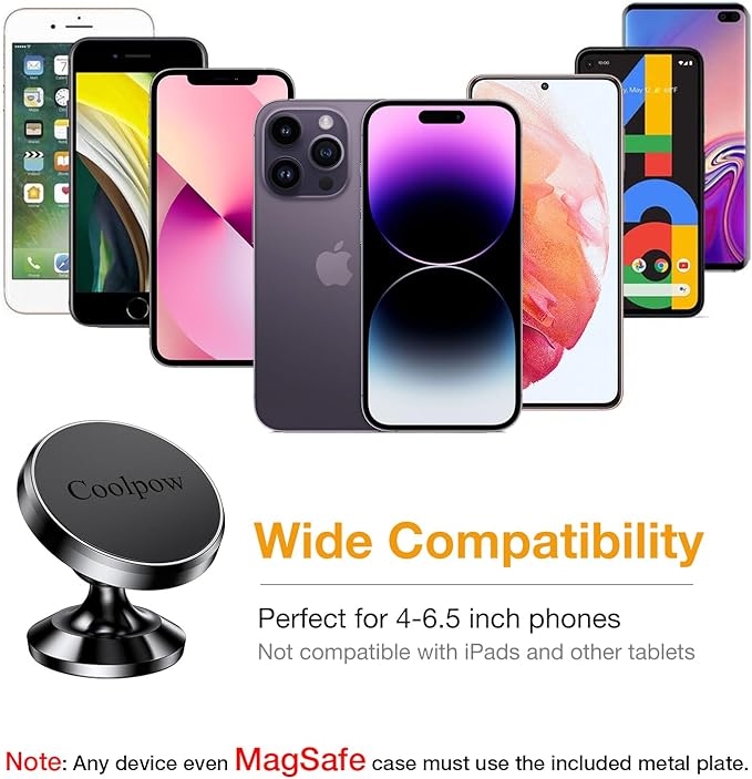 Coolpow【2 Packs 】Magnetic Phone Holder for car【Strong Magnet】phone holders for your car phone holder Mount for Car【4 Metal Plate】Universal Dash cell phone car mount for iphone Samsung car accessories