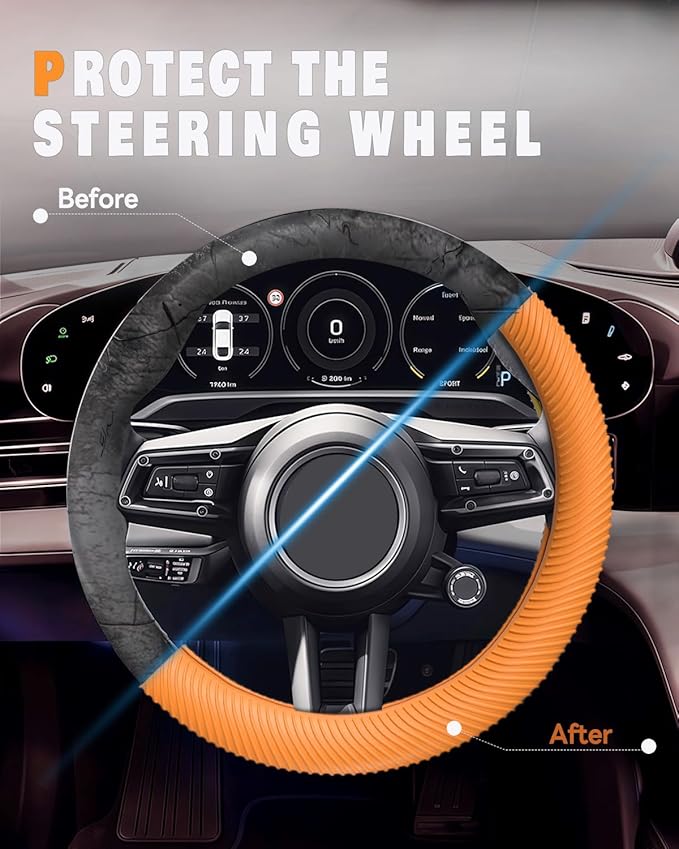 WOCOCN Car Steering Wheel Cover, Thin Anti-Skid Silicone Steering Wheel Cover for Men & Women, Universal Automotive Interior Accessories for Most Cars (Dark Orange)