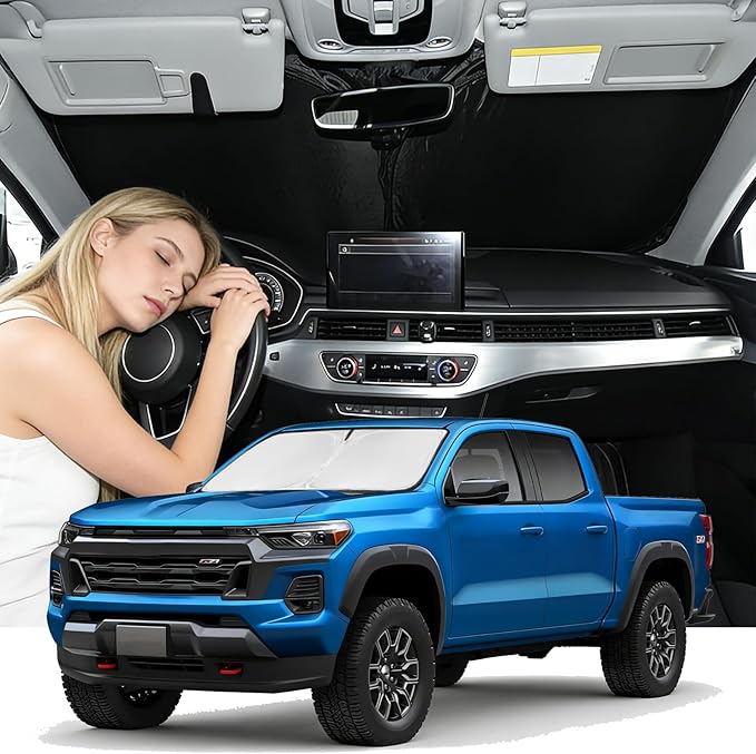 Windshield Sunshade for Chevy Colorado 2023-2026 Sun Shade Car Windshield Accessories Upgrade 4 Layers Blocks UV Rays Custom Fit Colorado 240T Car Window Shades Windshield Keep Cool Foldable