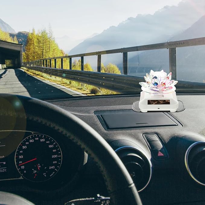 Healifty Solar Energy Rotating Ornament Car Aromatherapy Diffuser 3.93 Inch Air Freshener Interior Decoration with Aromatherapy Oil and Non-Slip Base