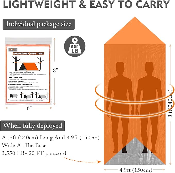 Emergency Survival Tent Shelter- 2 Person Mylar Emergency Tube Tent Survival Kit