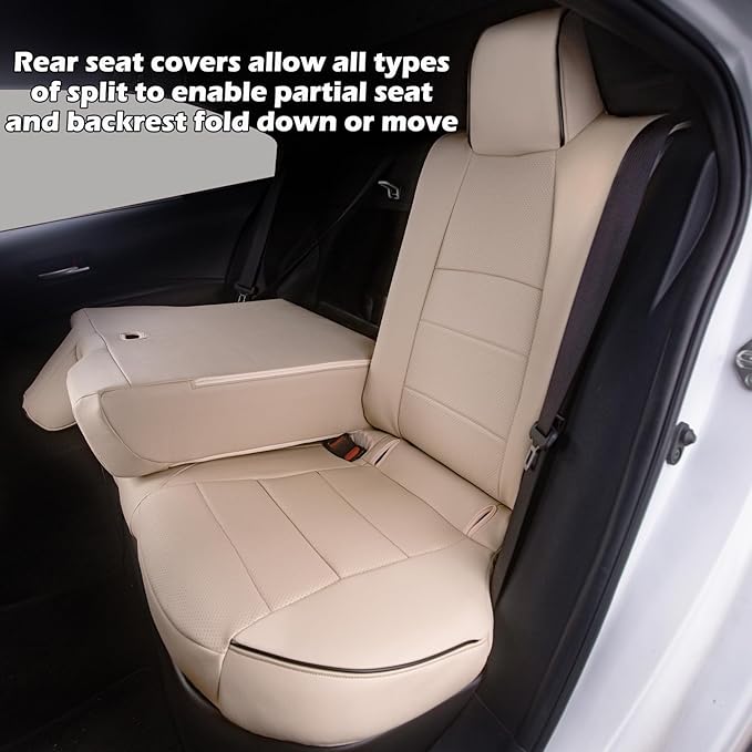 HKZ Fit RAV4 Car Seat Cover Set for 2013 2014 2015 2016 2017 2018 Toyota RAV4 Limited XLE SE Platinum Adventure-Leather(Beige)