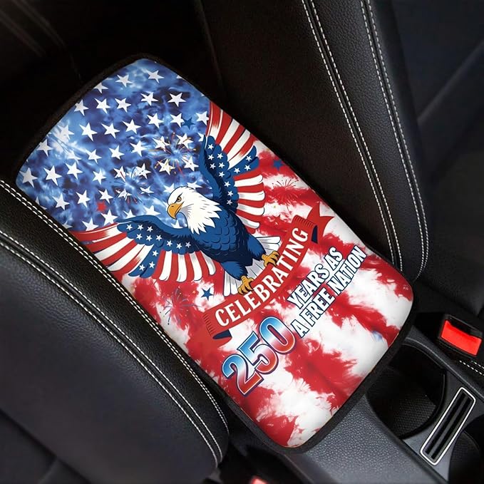 Dreaweet Patriotic Eagle Arm Rest Cover for Car 250th Anniversary Center Console Cover Pad Soft Scratch-Proof Universal Armrest Cover for SUV Truck Sedan