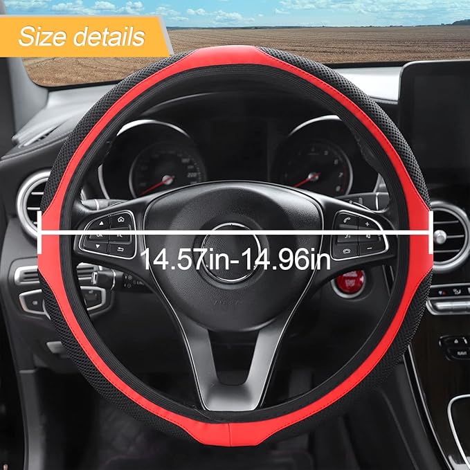 LoyaForba Car Steering Wheel Cover, Universal 14.5-15 Inch, Soft Anti-Slip Neoprene Protector for Steering Wheel, Breathable Odorless and Elastic Stretch, Car Accessory for SUV, Van, Truck (Red)