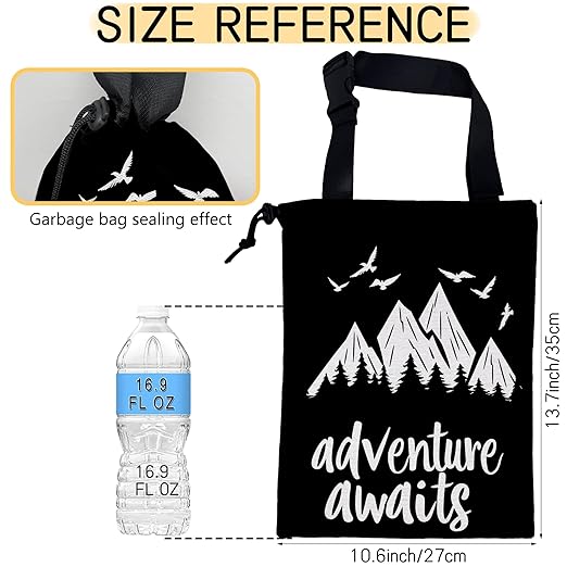 Adventure Awaits Car Trash Bag,Mountain Forest Strap Drawstring Car Garbage Bags,Car Back Seat Organizer with Adjustable Buckle for Car Accessories