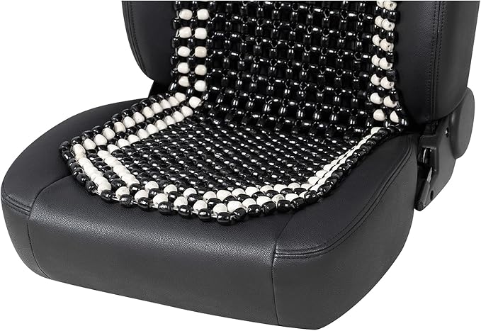 Road Comforts Wood Beaded Seat Cover Back Massage Cushion for Stress Free - Keeps Back from Getting Sweaty While Driving 1PC (Black)