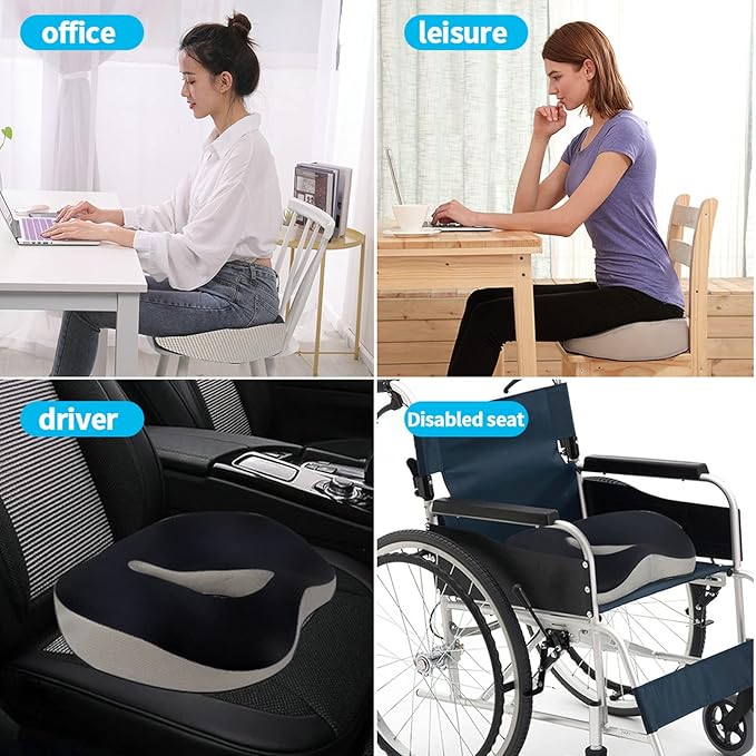 Memory Foam Seat Cushion, Pressure Relief Seat Cushion for Tailbone Pain, Anti-Skid Comfortable Hip Pillow, Support Cushion for Office Chair, Car, Wheelchair, Sciatica and Backache (Grey)