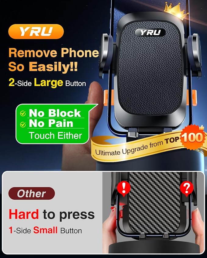 YRU True Military-Grade [360° Rotation Suction] 2026 Ultimate Car Phone Holder Mount 【90+LBS Safest Strongest & Patent Certs】 Dashboard Windshield Vent for iPhone 17 16 Pro Max Samsung
