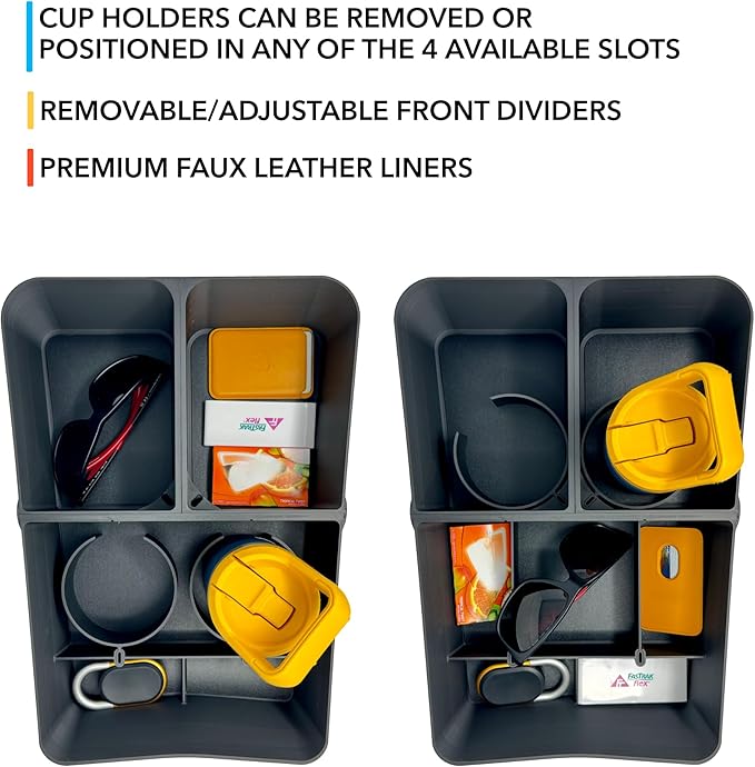 TWRAPS Floor Console Organizer for Rivian R1S & R1T 2021-2026, Lower Center Console Storage Tray Box Caddy with Premium Leather Liner Inserts, R1 Interior Accessory for Rivian