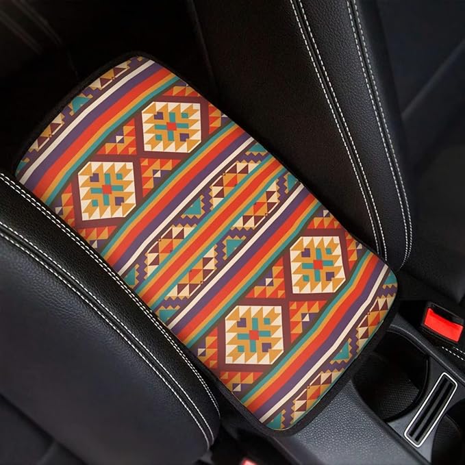 JoyLamoria Southwestern Car Armrest Pad Printed Casual Car Armrest Cushion Cover for Outdoor Travel