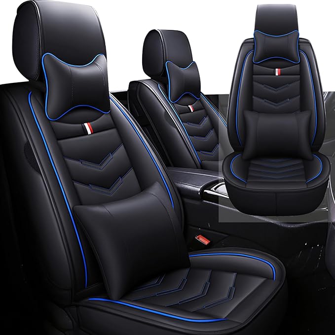 Car Seat Cover 2 Seats for Chevrolet Camaro 2000-2024, Durable Wear Resistant Waterproof Vehicle Cushion Covers, Breathable No Odor Premium Leather Vehicle Seat Covers.(Luxury,Black Blue)