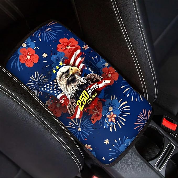 Dreaweet 250 Years Patriotic Eagle Center Console Cover Universal Middle Console Covers for SUV Truck Scratch & Wear Resistant Car Armrest Storage Box Mat Protector