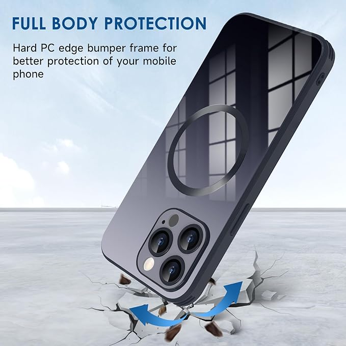 Guppy Compatible with iPhone 14 Pro Max Case Magnetic, with Full Camera Lens Protector [Compatible with MagSafe] Scratch Resistant Gradient Glass Back Cover Phone Case-Black