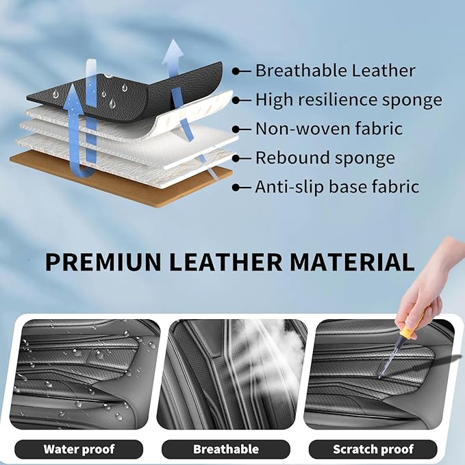 Fit CRV Car Seat Covers Premium Leather for Honda CRV cr-v 2011-2025 2026. Waterproof， Breathable, Scratch-Resistant & All-Weather Seat Cushion Protector (Full Set,All Black)