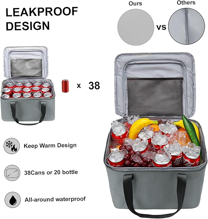 GDNasist Car Trunk Organizer and Storage with Removable Leakproof Cooler Bag, 6 Removable Dividers for Custom Space, Collapsible Trunk Storage with Non Slip Bottom, Foldable Cover for SUV, Jeep, MPVs