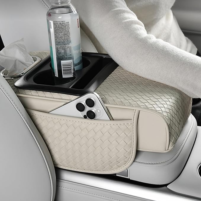 Car Armrest Cushion Cover Car Center Console Memory Foam Booster Pad with Storage Pocket and Tissue Hole for Sedan Vehicle (Cupholder - BlackRed, 13.39 * 7.68 * 2.95'' / 34 * 19.5 * 7.5cm)