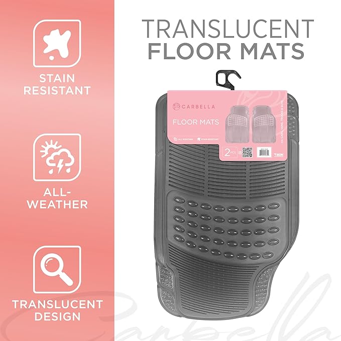 Carbella Automotive Floor Mats for Cars, 2 Piece Car Floor Mats Purple Translucent, Trim-to-Fit All Weather Clear Car Mats for Auto Truck Van SUV, Car Accessories for Women