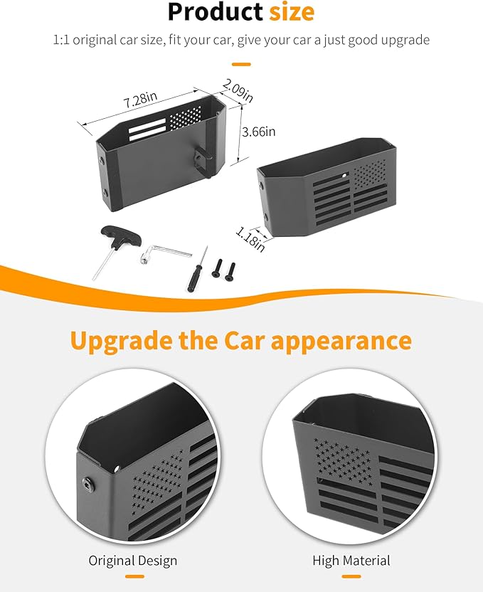 Hoolcar Metal Gear Shift Center Console Organizer Storage Box for 2018-2024 Jeep Wrangler JL JLU Gladiator JT & Rubicon Sahara 4XE Storage Box Tray, Flag Style