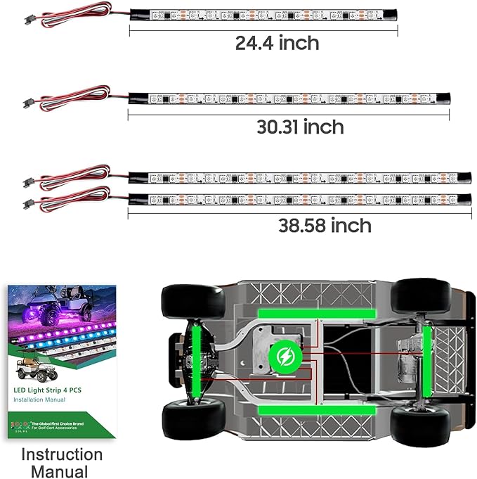 10L0L 4PCS Golf Cart Underbody Light Kit, Underglow LED Light Strip for Yamaha EZGO Club Car, 24 Modes Multicolor RGB Music Sync IP67 Waterproof