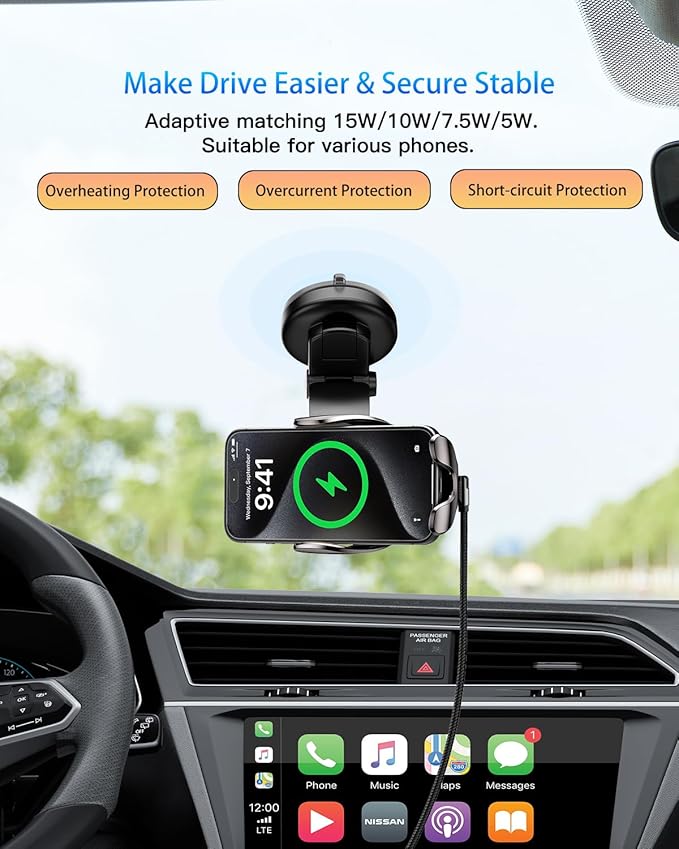 Wireless Car Charger Mount,15W Fast Charging Auto Clamping Car Phone Holder Charger for iPhone 15 14 13 12 Pro Max 11 XS, Samsung Galaxy S24 Ultra S23 S22 S21
