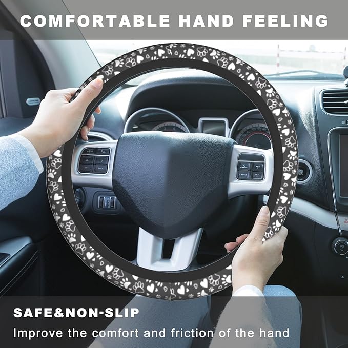 Funny Dog Paw Steering Wheel Cover, Cute Anti-Slip Breathable Car Accessories Interior Elastic Steering Wheel Cover for Men Women Gifts Fit Auto, SUV Vans Truck Universal 14.5-15 Inch