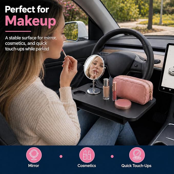 Car Seat Gap Organizer with Steering Wheel Tray, 2-in-1 Anti-Drop Storage Filler for Sedans, Compact Car Tray for Food, Laptop, Coffee and Daily Essentials
