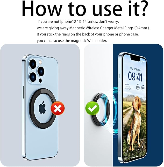 Magnetic Ring Holder for iPhone 14 13 12 Magnet Wall Mobile Phone Holder Magnetic Car Phone Stand for magsafe case (Black 1 pcs)