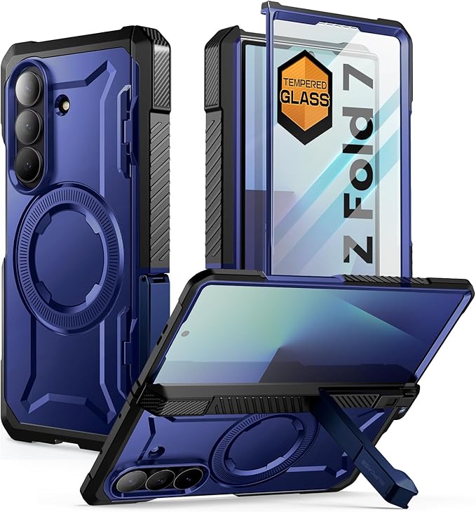 SUPCASE for Samsung Galaxy Z Fold 7 Case with Kickstand (UB Grip), [Compatible with MagSafe] [Built-in Tempered Glass Screen Protector] [Hinge Coverage] Military-Grade Protection Phone Case (Azure)