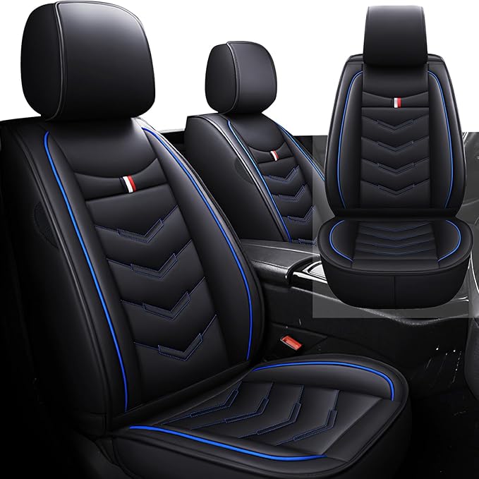 Car Seat Cover 2 Seats for Chevrolet Camaro 2000-2024, Durable Wear Resistant Waterproof Vehicle Cushion Covers, Breathable No Odor Premium Leather Vehicle Seat Covers.(Standard,Black Blue)